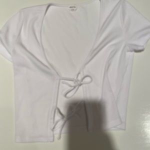 Aritzia white tie front crop top